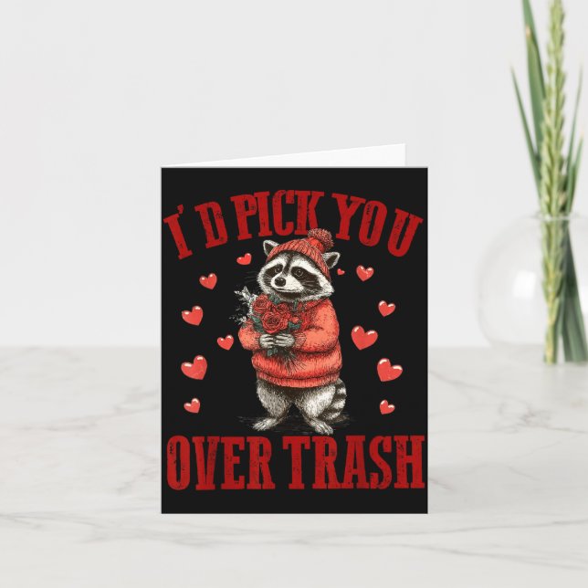 I'd Ck You Over Trash Funny Raccoon Retro Valentin Karte (Vorderseite)