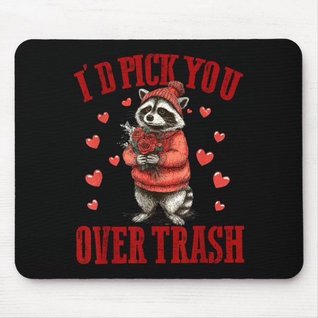 I'd Ck You Over Trash Funny Raccoon Retro Valentin Mousepad (Vorne)