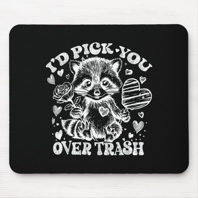 I'd Ck You Over Trash Funny Raccoon Retro Valentin Mousepad (Vorne)