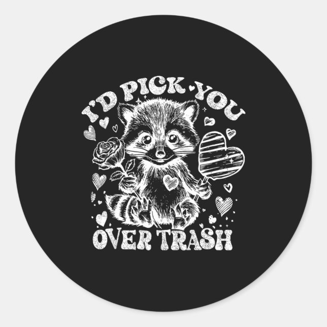 I'd Ck You Over Trash Funny Raccoon Retro Valentin Runder Aufkleber (Vorderseite)