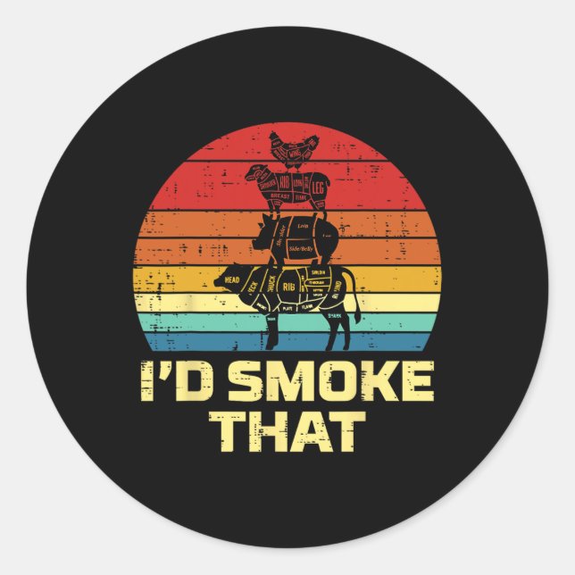 Id Grill, dass Retro Grillen Barbecue Grill Fleisc Runder Aufkleber (Vorderseite)