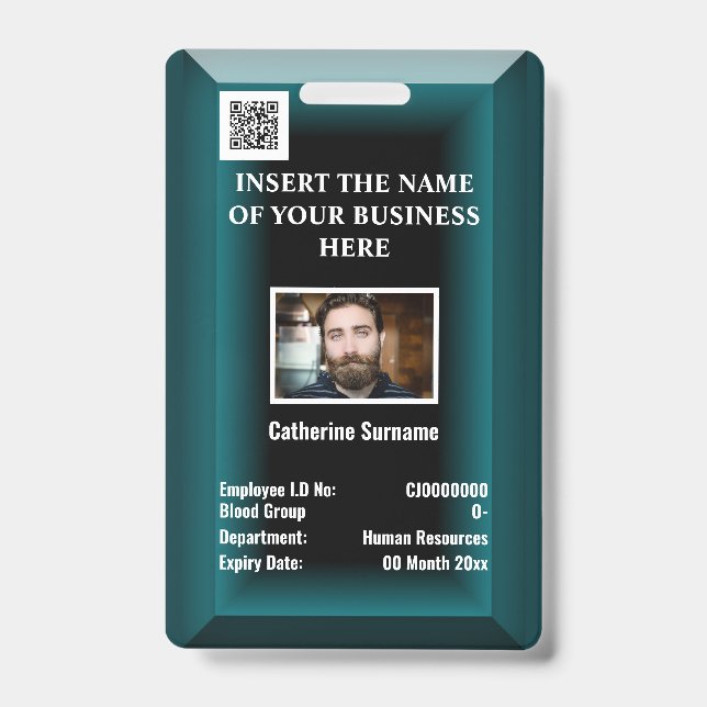 ID-Karte für Mitarbeiter | Foto-Logo blau aquamari Ausweis (Vorderseite)