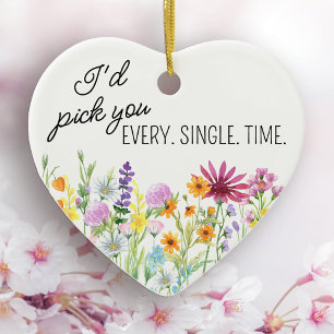 I'd Pick You Wildflower Meadow Floral Personalized Keramik Ornament
