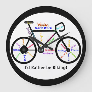I'd Rather be Biking, Bikes with Motivational Word Große Wanduhr