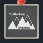 I'd Rather Be In Spearfish South Dakota Mountain Ornament Aus Metall<br><div class="desc">Spearfish South Dakota is a haven for outdoor enthusiasts, offering a wide array of activities year-round. Popular options include exploring Spearfish Canyon, hiking and mountain biking, fly fishing, and enjoying scenic drives along Spearfish Canyon Scenic Byway. In addition, the area boasts attractions like Bridal Veil Falls, Roughlock Falls, and the...</div>