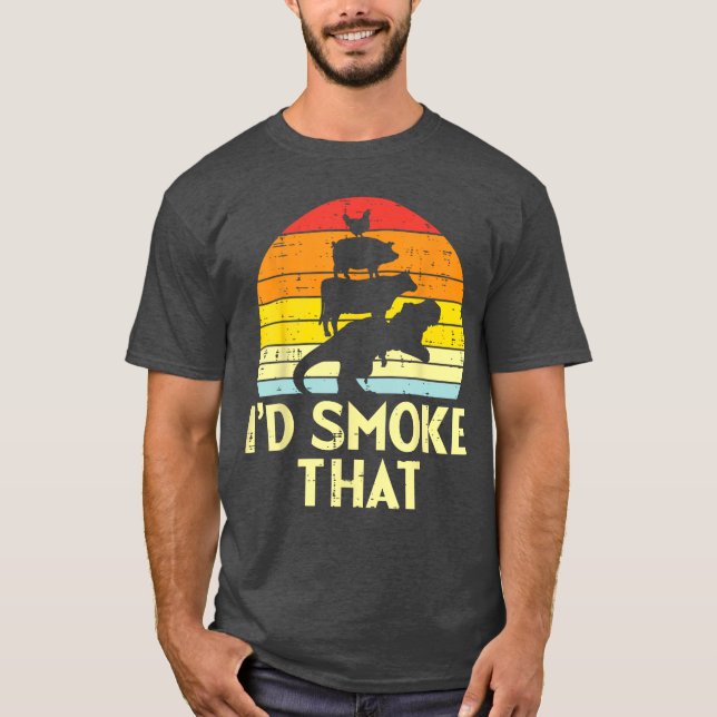 Id Smokehat Chicken Pork Beefre Retro Dinosaur Bbq T-Shirt (Vorderseite)