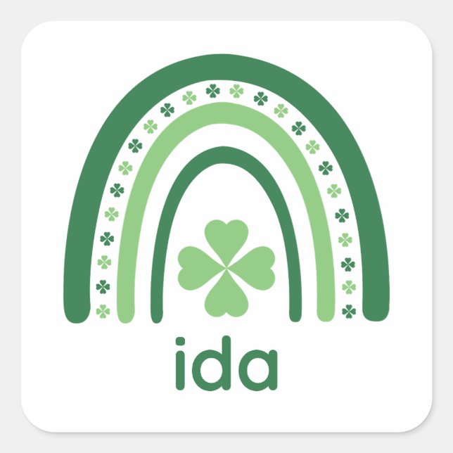 ida Name Clover Boho Rainbow Quadratischer Aufkleber (Vorderseite)