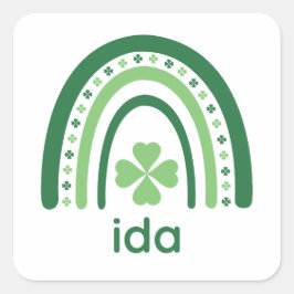 ida Name Clover Boho Rainbow Quadratischer Aufkleber