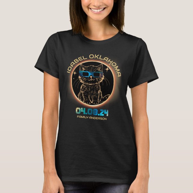 Idabel Oklahoma Total Solar Eclipse 2024 Cat Lover T-Shirt (Vorderseite)