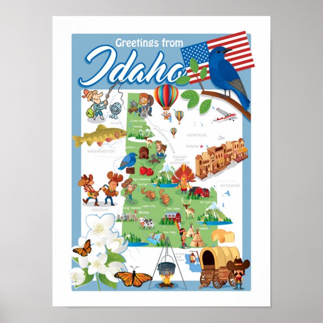 Idaho Cartoon Map Poster (Vorne)
