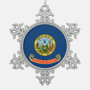 Idaho-Flagge: der Edelsteinstaat, Amerika Mountain Schneeflocken Zinn-Ornament