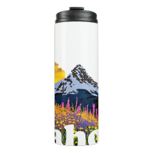 Idaho-Form mit Berg und Wildblumen individuell ang Thermosbecher