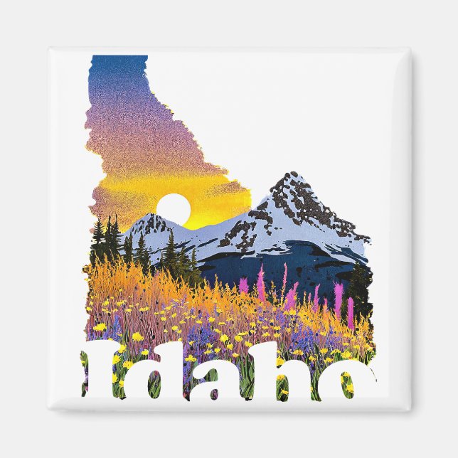 Idaho-Form mit Berg und Wildblumen Magnet (Vorne)