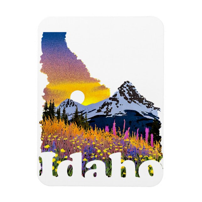 Idaho-Form mit Berg und Wildblumen Magnet (Vertikal)