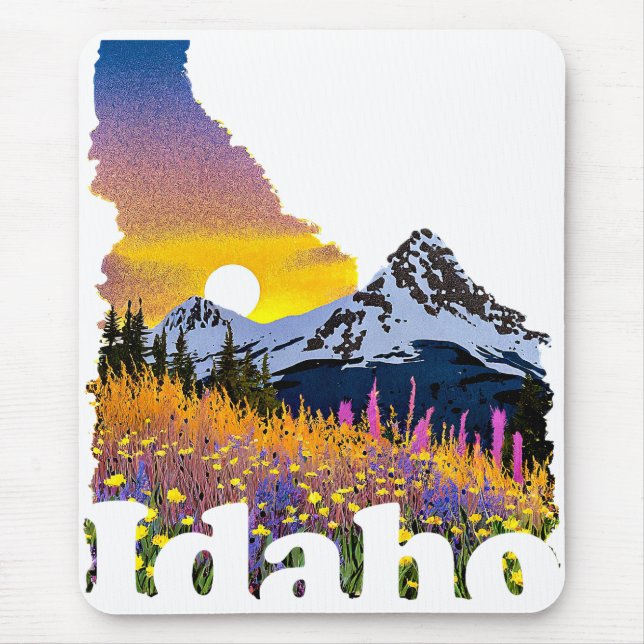 Idaho-Form mit Berg und Wildblumen Mousepad (Vorne)