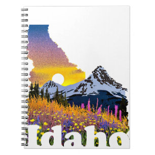 Idaho-Form mit Berg und Wildblumen Notizblock