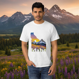 Idaho-Form mit Berg und Wildblumen T-Shirt