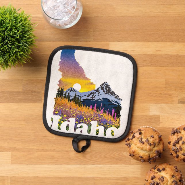 Idaho-Form mit Berg und Wildblumen Topflappen (Oben Unten)