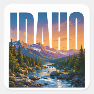 Idaho Gebirgsfluss Szenische Outdoor-Abenteuer Quadratischer Aufkleber