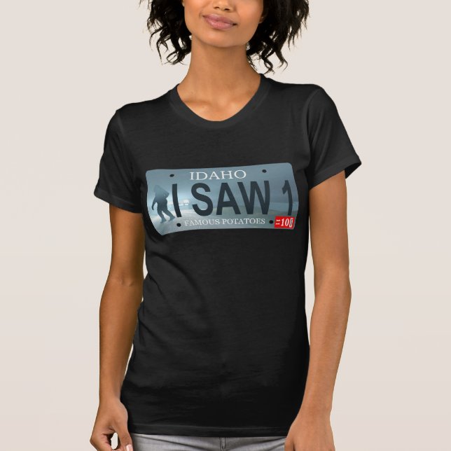 Idaho "I Saw 1" Sasquatch Lizenzschild T-Shirt (Vorderseite)