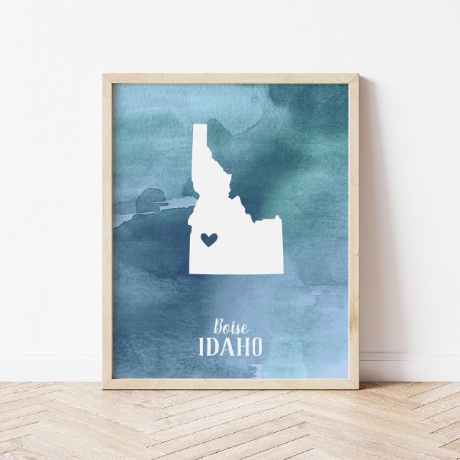 Idaho Karte Blaue Wasserfarbe Personalisierte Kuns Poster (Von Creator hochgeladen)