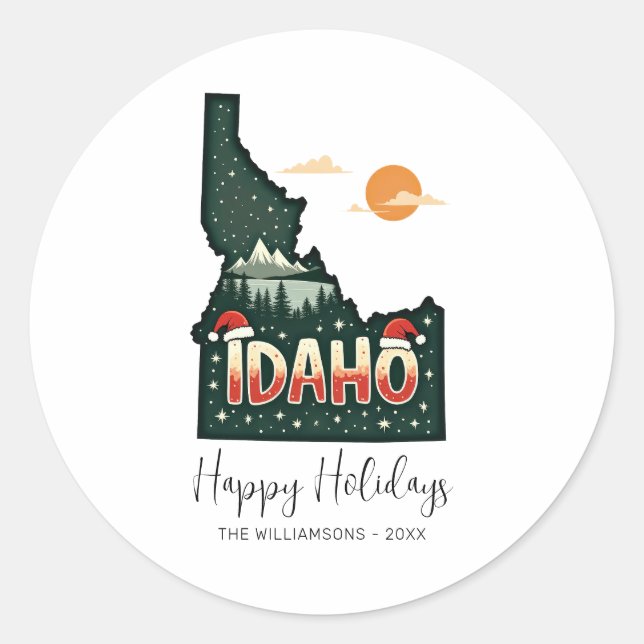 Idaho Karte Glücklich Feiertage Weihnachten Weihna Runder Aufkleber (Vorderseite)