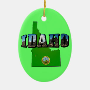 Idaho Karte, Siegel und Bildtext Keramik Ornament