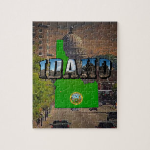 Idaho Karte, Siegel und Bildtext Puzzle