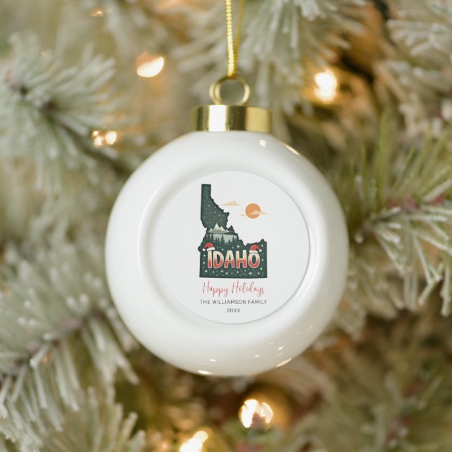 Idaho Map Happy Holidays Keramik Kugel-Ornament (Baum)