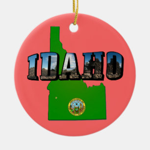 Idaho Map, Seal and Picture Text Keramik Ornament