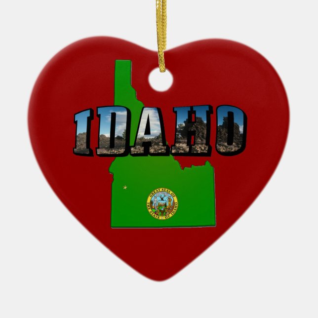 Idaho Map, Seal and Picture Text Keramikornament (Vorne)