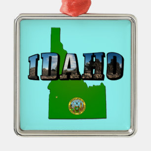 Idaho Map, Seal and Picture Text Ornament Aus Metall