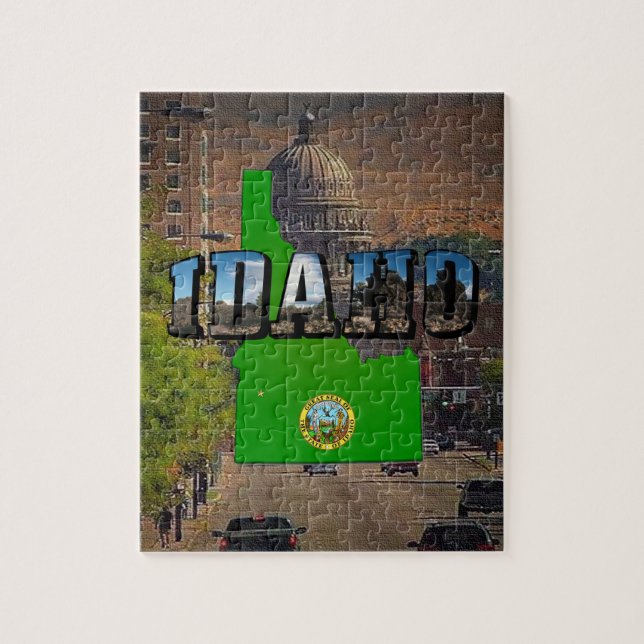 Idaho Map, Seal and Picture Text Puzzle (Vertikal)