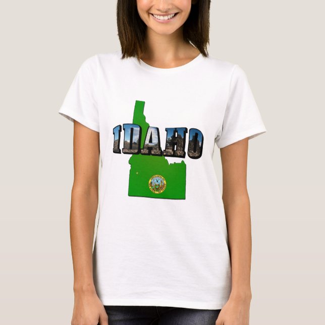Idaho Map, Seal and Picture Text T-Shirt (Vorderseite)