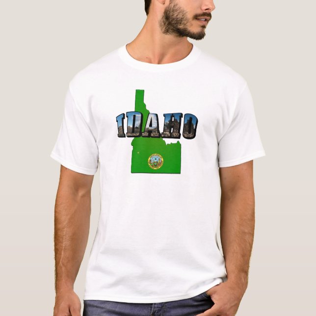 Idaho Map, Seal and Picture Text T-Shirt (Vorderseite)