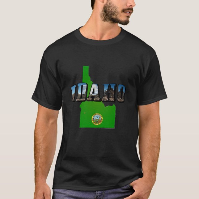 Idaho Map, Seal and Picture Text T-Shirt (Vorderseite)