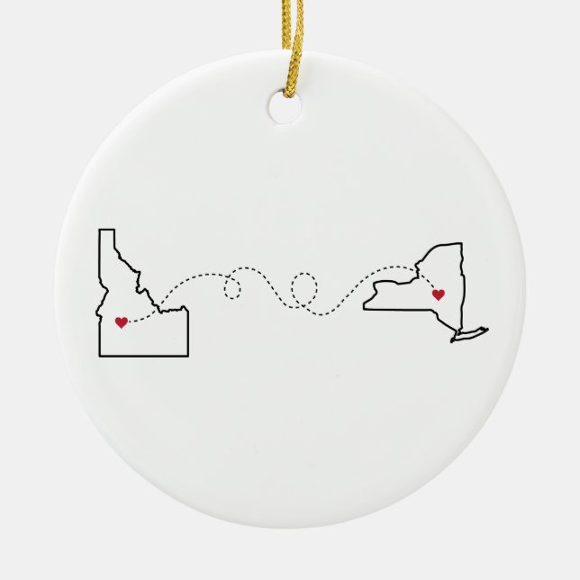 Idaho nach New York - Herz2Herz Keramik Ornament (Vorne)