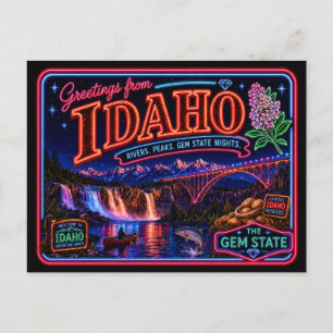 Idaho Neon Staat Retro Vintage Postkarte