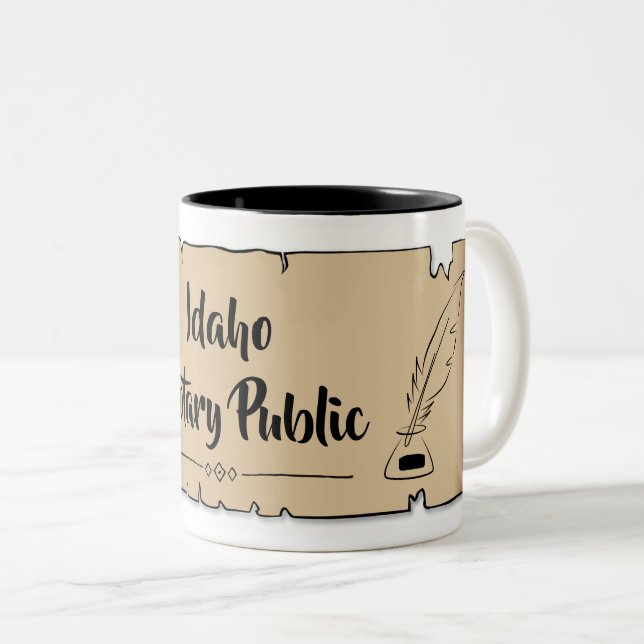 Idaho Notary Public Scroll Feather Quill Zweifarbige Tasse (VorderseiteRechts)