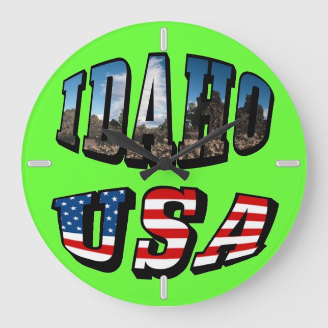 Idaho Picture Staat and Flag USA Text Große Wanduhr (Vorderseite)