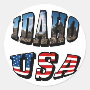 Idaho Picture Staat and Flag USA Text Runder Aufkleber