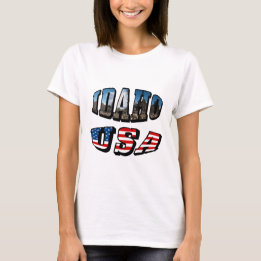 Idaho Picture Staat and Flag USA Text T-Shirt
