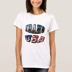Idaho Picture Staat and Flag USA Text T-Shirt