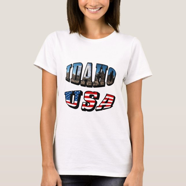 Idaho Picture Staat and Flag USA Text T-Shirt (Vorderseite)