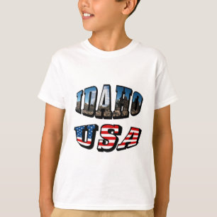 Idaho Picture Staat and Flag USA Text T-Shirt