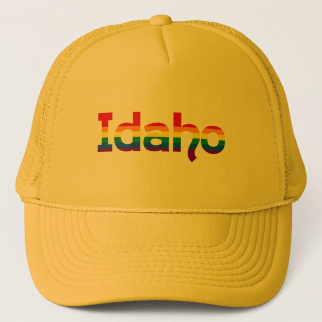 Idaho Rainbow text Hat Truckerkappe (Vorderseite)