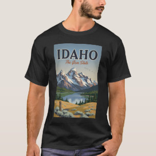 Idaho Sawtooth-Gebirgskette Illustration Reise Kun T-Shirt