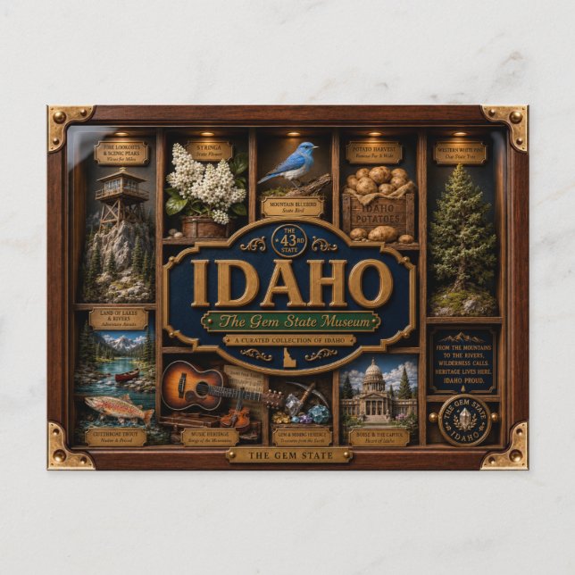 Idaho Shadow Box 3D Figurine Staat Postkarte (Vorderseite)