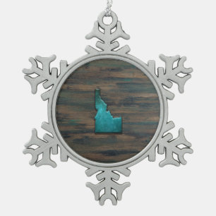 Idaho Staat Form Aquamarin Schneeflocken Zinn-Ornament