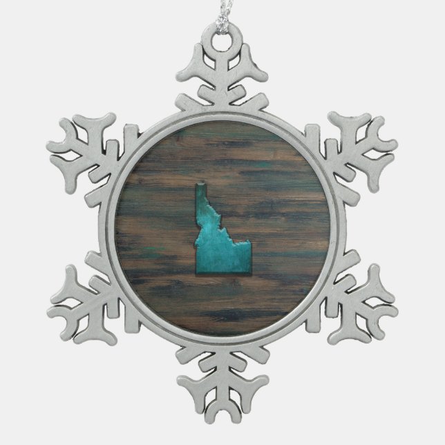 Idaho Staat Form Aquamarin Schneeflocken Zinn-Ornament (Vorderseite)